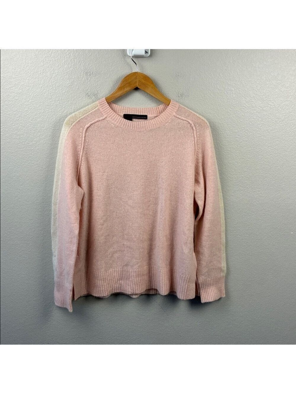 360 Cashmere Talulah Crew Neck Sweater Honey Pink White Stripe L